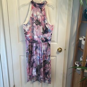 Le Chateau Pink and Purple High Low Halter Dress